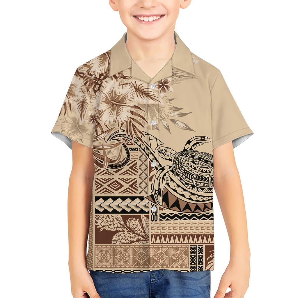 Vaiaso o le Gagana Samoa Kid Hawaiian Shirt Siapo Motif Beige LT7 Kid Beige - Polynesian Pride