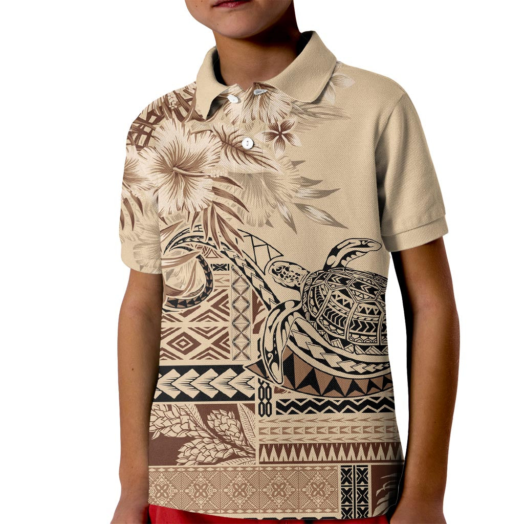 Vaiaso o le Gagana Samoa Kid Polo Shirt Siapo Motif Beige LT7 Kid Beige - Polynesian Pride