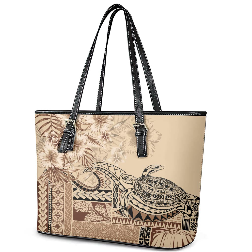 Vaiaso o le Gagana Samoa Leather Tote Bag Siapo Motif Beige LT7 - Polynesian Pride