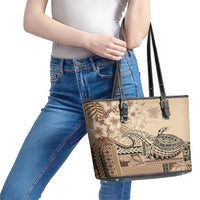 Vaiaso o le Gagana Samoa Leather Tote Bag Siapo Motif Beige LT7 - Polynesian Pride