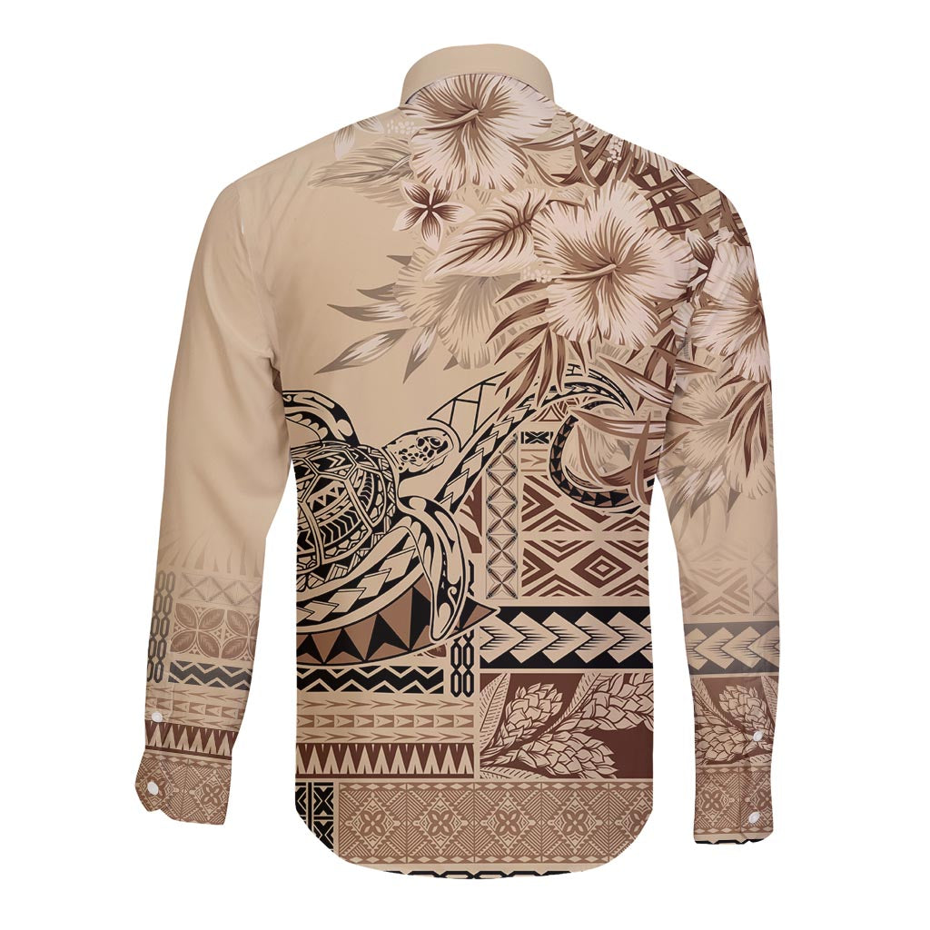 Vaiaso o le Gagana Samoa Long Sleeve Button Shirt Siapo Motif Beige