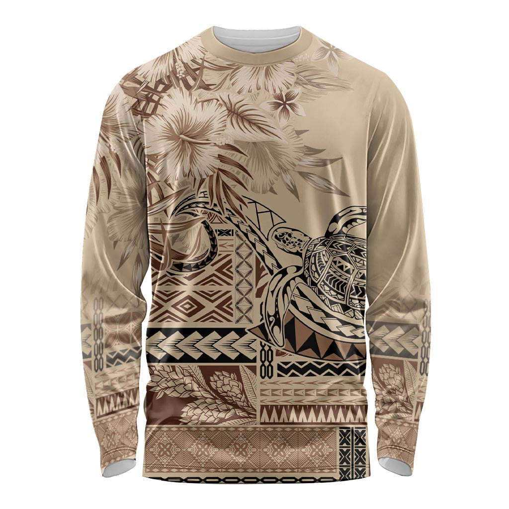 Vaiaso o le Gagana Samoa Long Sleeve Shirt Siapo Motif Beige LT7 Unisex Beige - Polynesian Pride