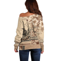 Vaiaso o le Gagana Samoa Off Shoulder Sweater Siapo Motif Beige