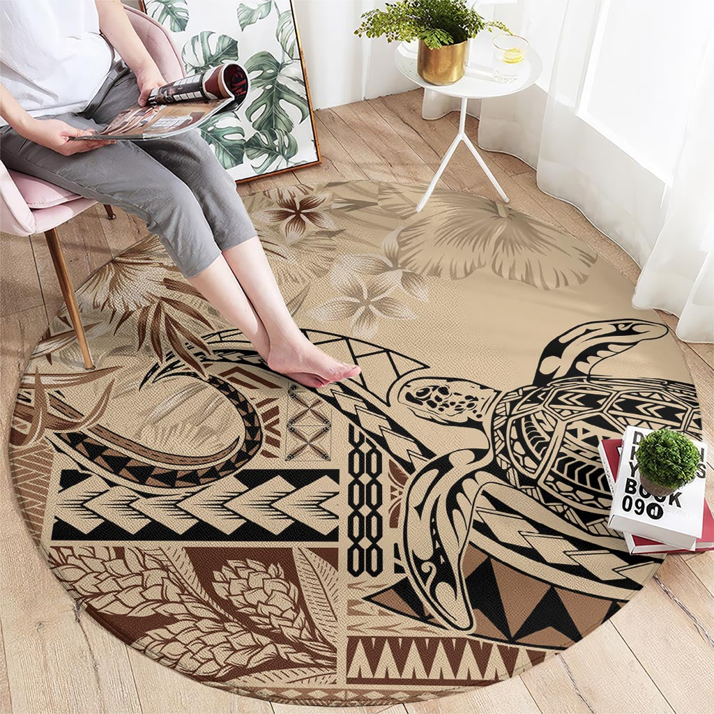Vaiaso o le Gagana Samoa Round Carpet Siapo Motif Beige