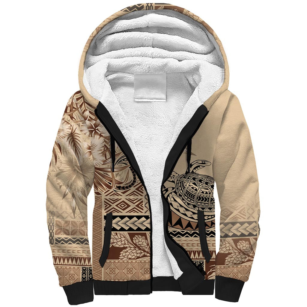 Vaiaso o le Gagana Samoa Sherpa Hoodie Siapo Motif Beige LT7 Unisex Beige - Polynesian Pride