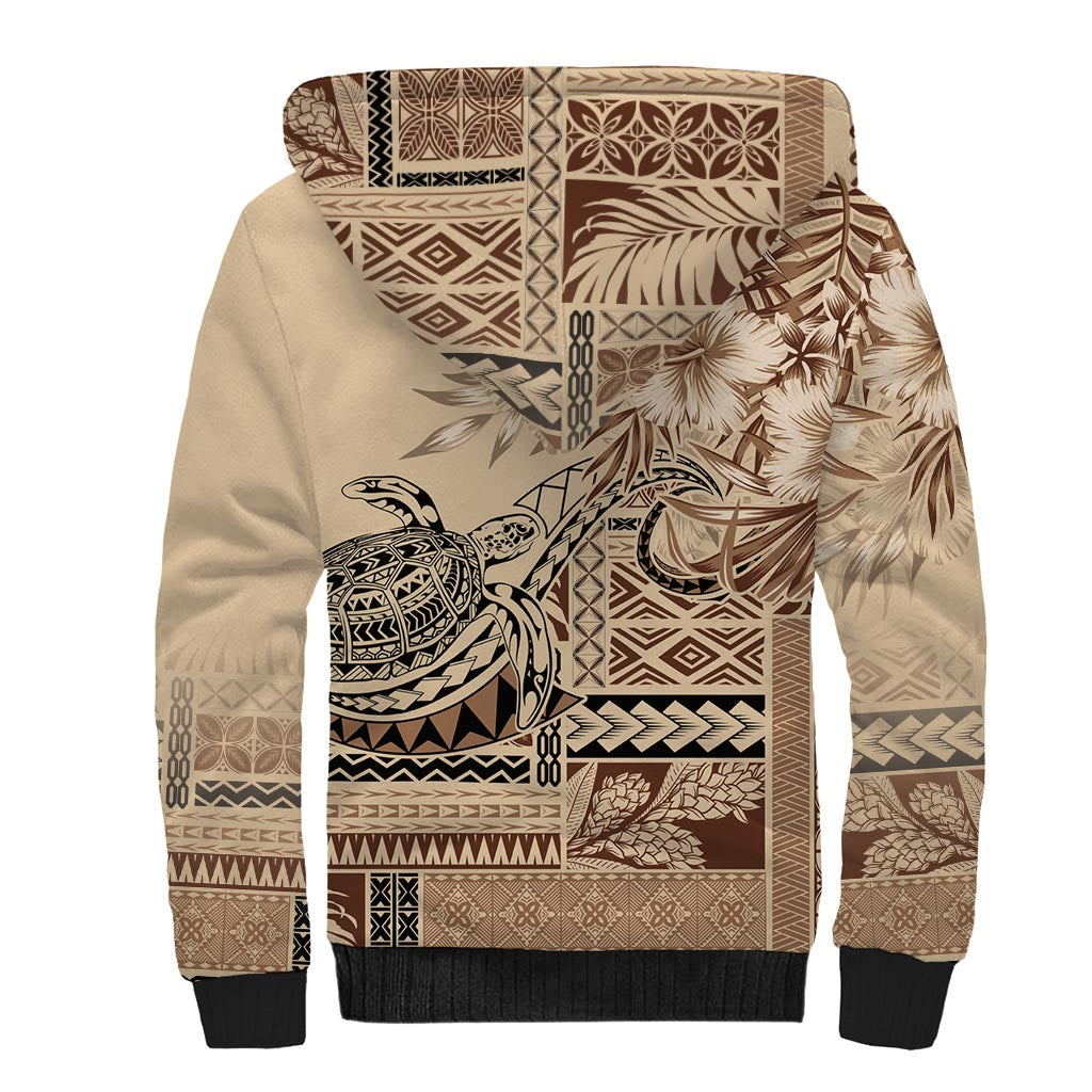 Vaiaso o le Gagana Samoa Sherpa Hoodie Siapo Motif Beige LT7 - Polynesian Pride