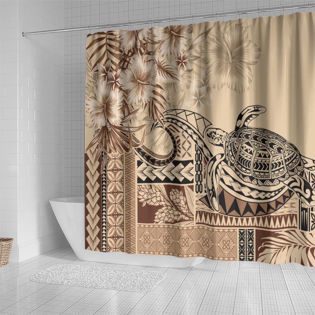 Vaiaso o le Gagana Samoa Shower Curtain Siapo Motif Beige