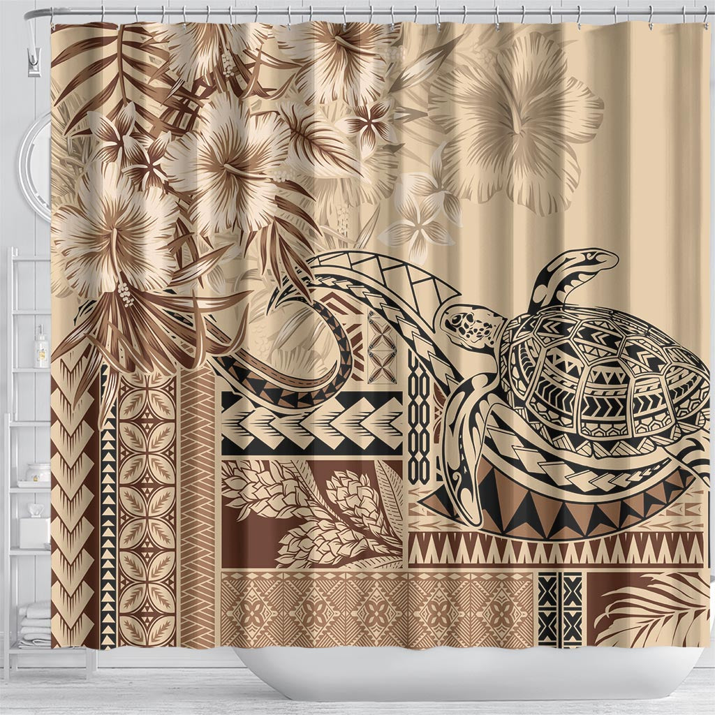Vaiaso o le Gagana Samoa Shower Curtain Siapo Motif Beige