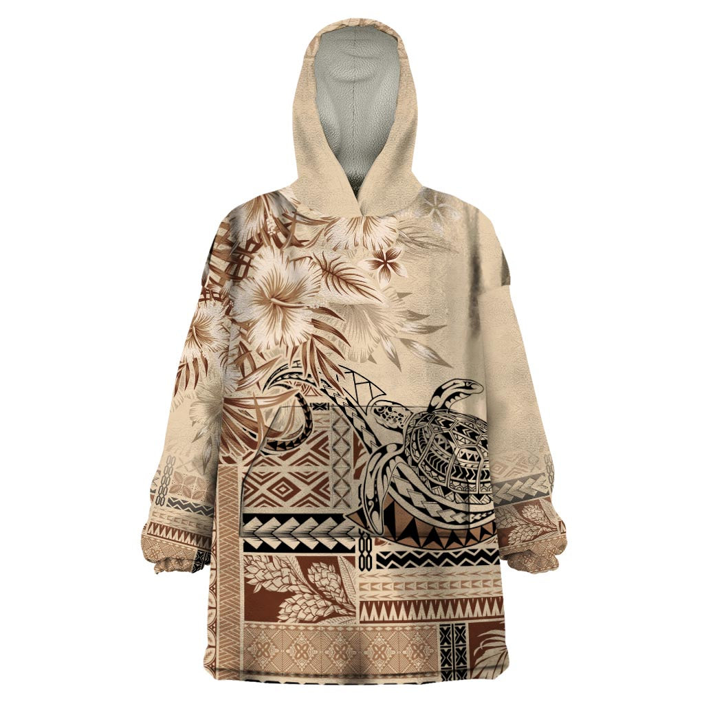 Vaiaso o le Gagana Samoa Wearable Blanket Hoodie Siapo Motif Beige LT7 One Size Beige - Polynesian Pride