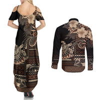 Vaiaso o le Gagana Samoa Couples Matching Summer Maxi Dress and Long Sleeve Button Shirt Siapo Motif Black