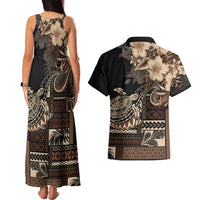 Vaiaso o le Gagana Samoa Couples Matching Tank Maxi Dress and Hawaiian Shirt Siapo Motif Black