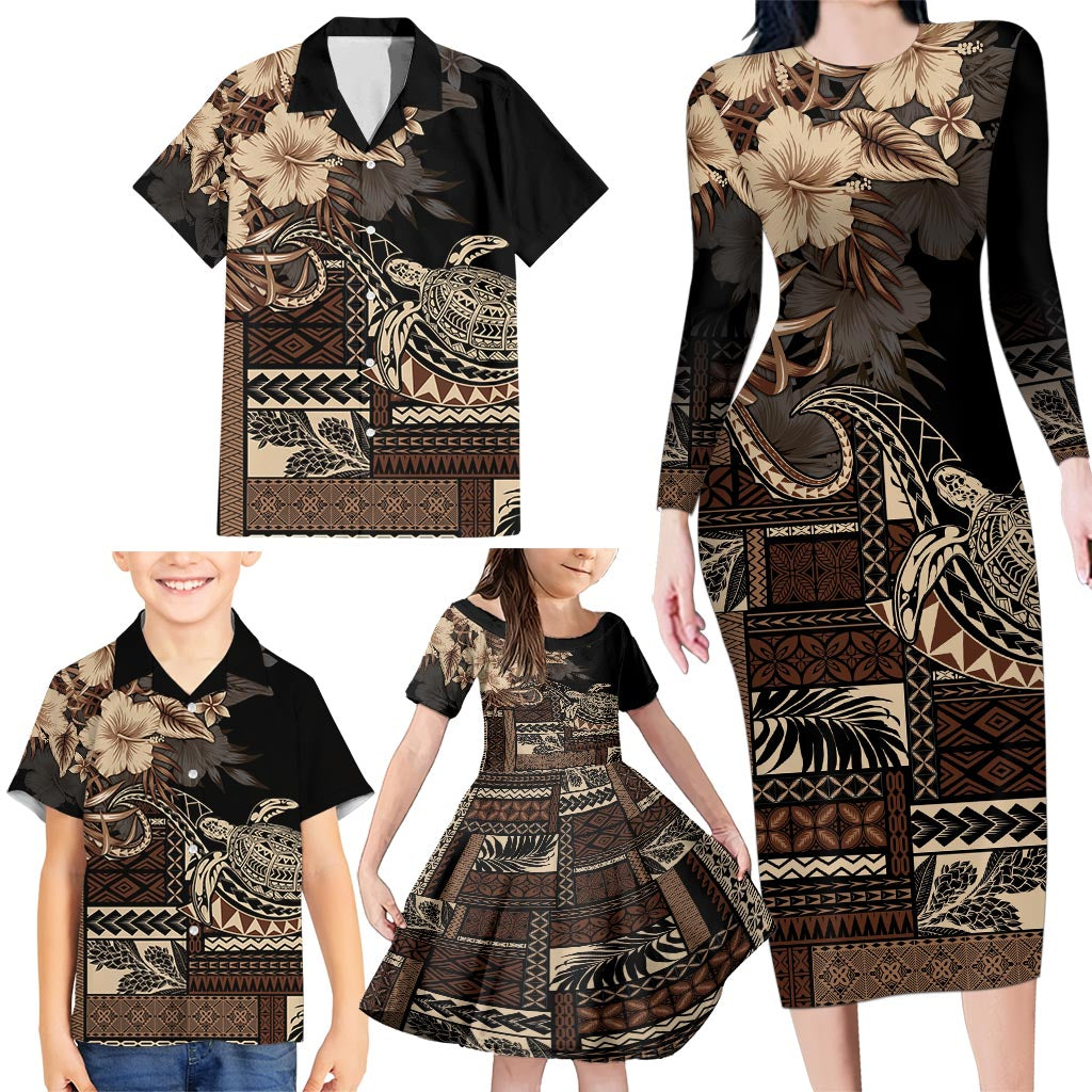 Vaiaso o le Gagana Samoa Family Matching Long Sleeve Bodycon Dress and Hawaiian Shirt Siapo Motif Black LT7 - Polynesian Pride