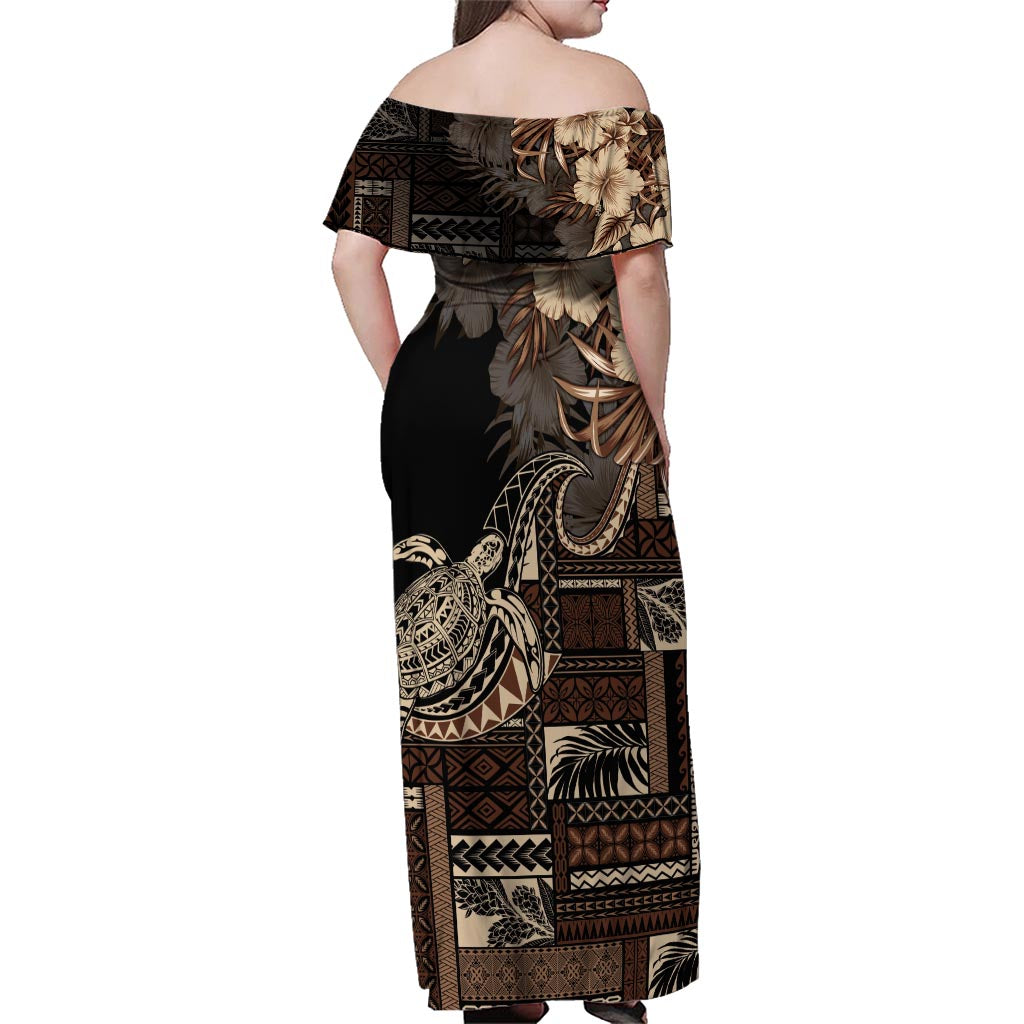 Vaiaso o le Gagana Samoa Family Matching Off Shoulder Maxi Dress and Hawaiian Shirt Siapo Motif Black