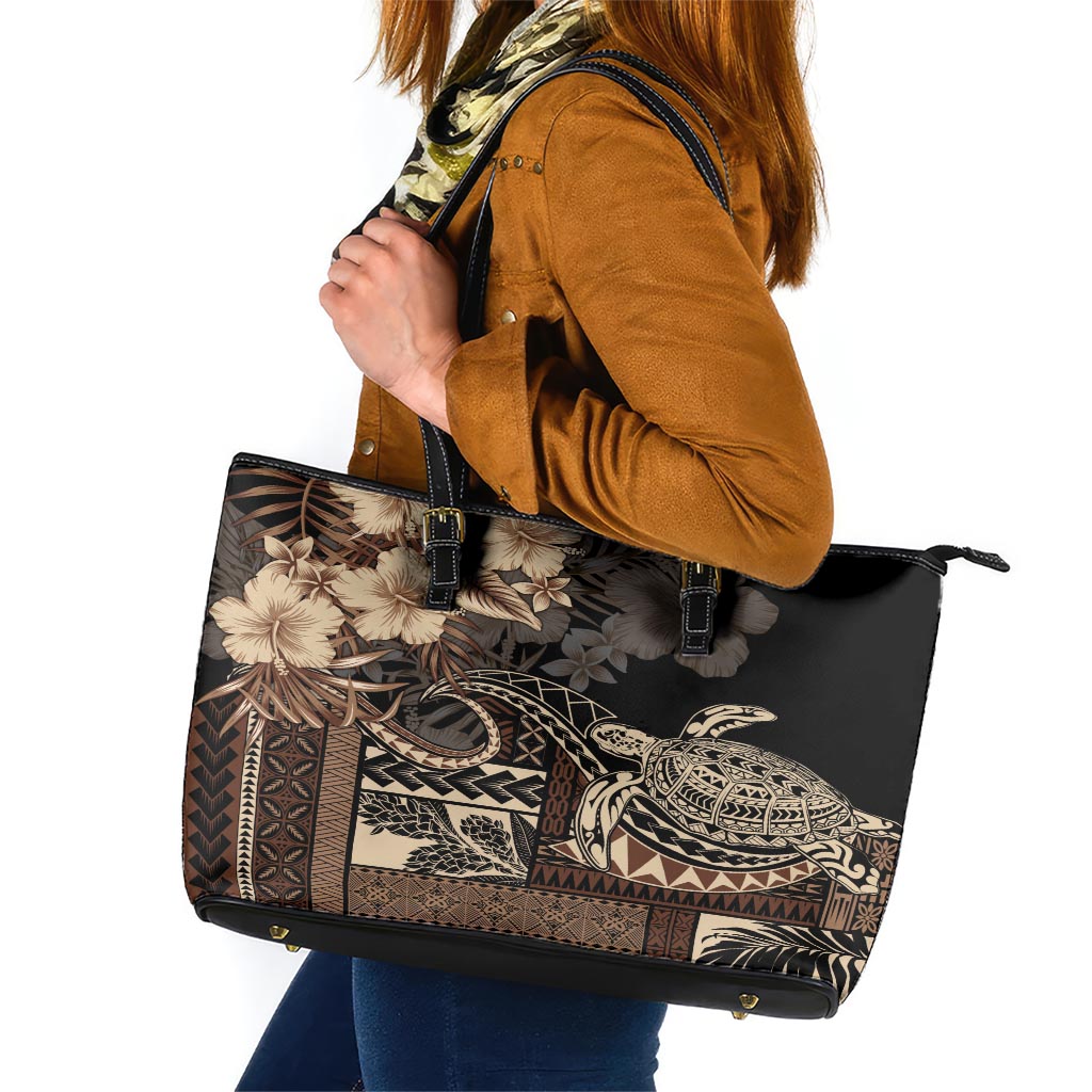Vaiaso o le Gagana Samoa Leather Tote Bag Siapo Motif Black LT7 Black - Polynesian Pride