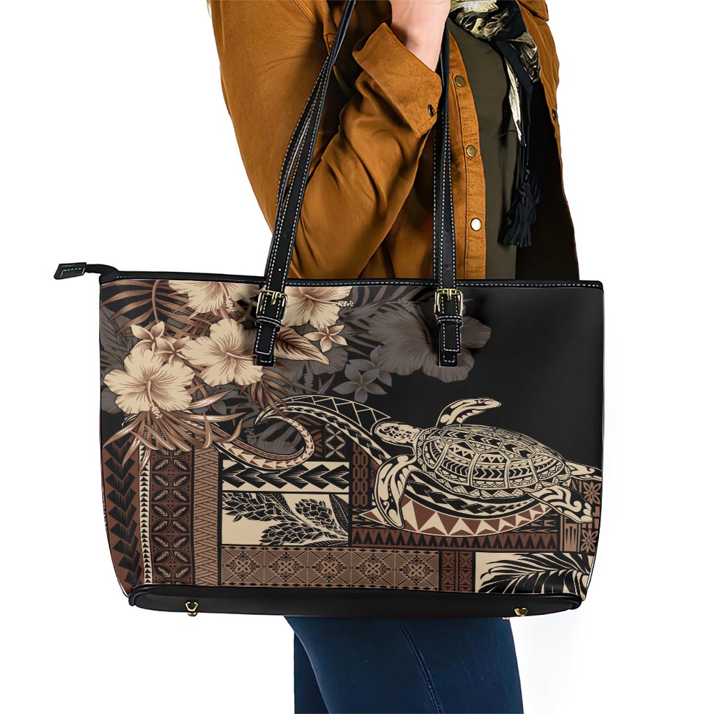 Vaiaso o le Gagana Samoa Leather Tote Bag Siapo Motif Black LT7 - Polynesian Pride