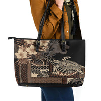 Vaiaso o le Gagana Samoa Leather Tote Bag Siapo Motif Black LT7 - Polynesian Pride