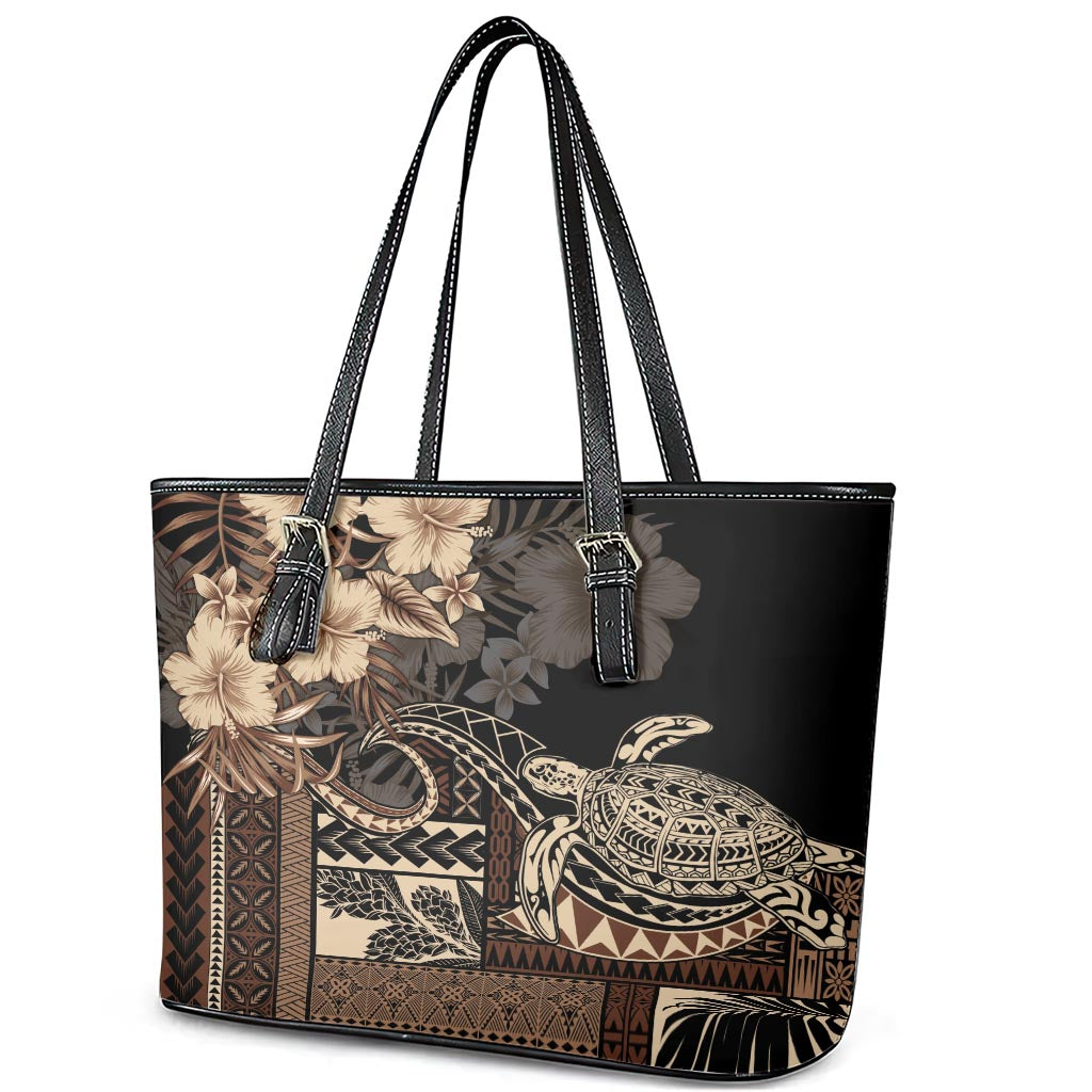 Vaiaso o le Gagana Samoa Leather Tote Bag Siapo Motif Black LT7 - Polynesian Pride