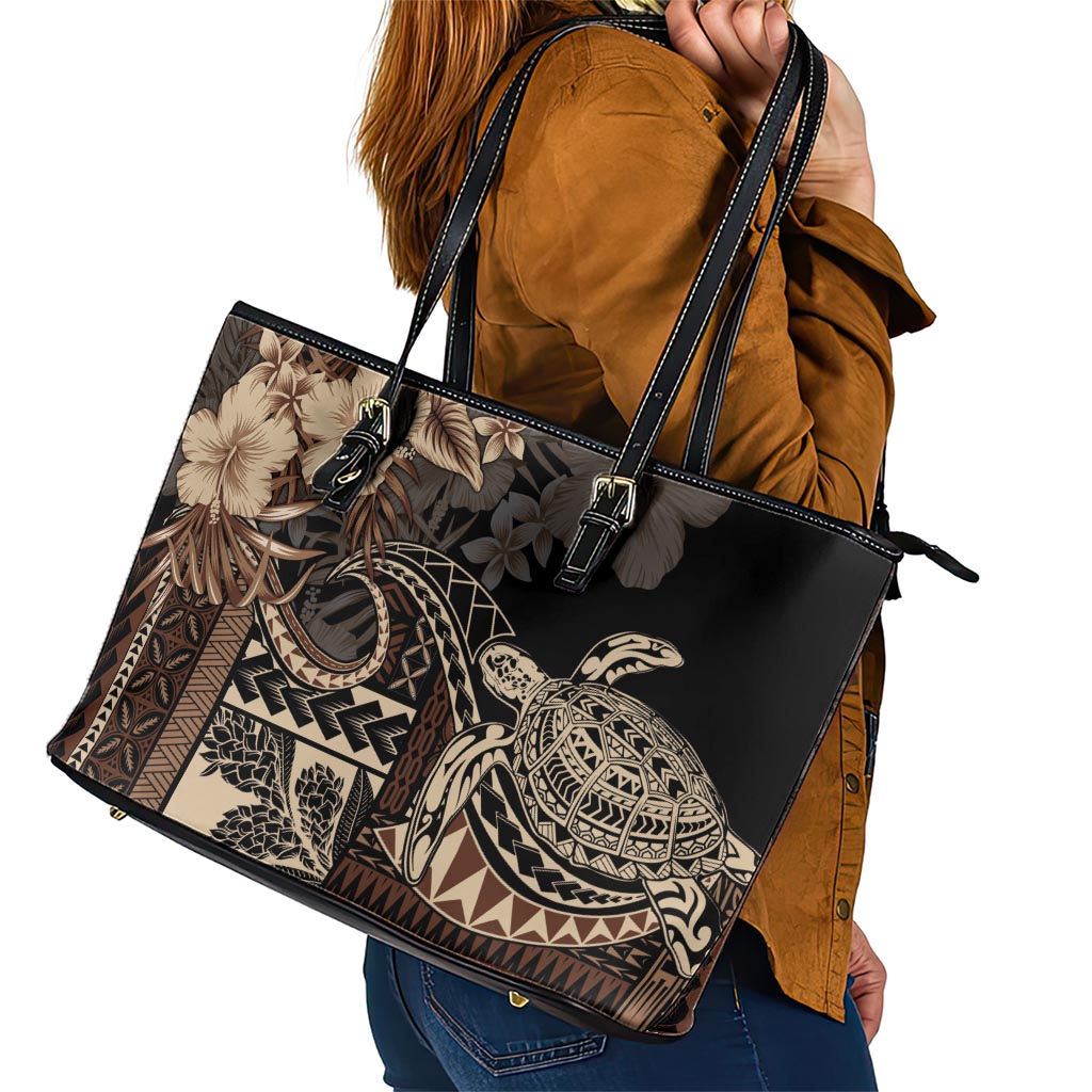 Vaiaso o le Gagana Samoa Leather Tote Bag Siapo Motif Black LT7 - Polynesian Pride