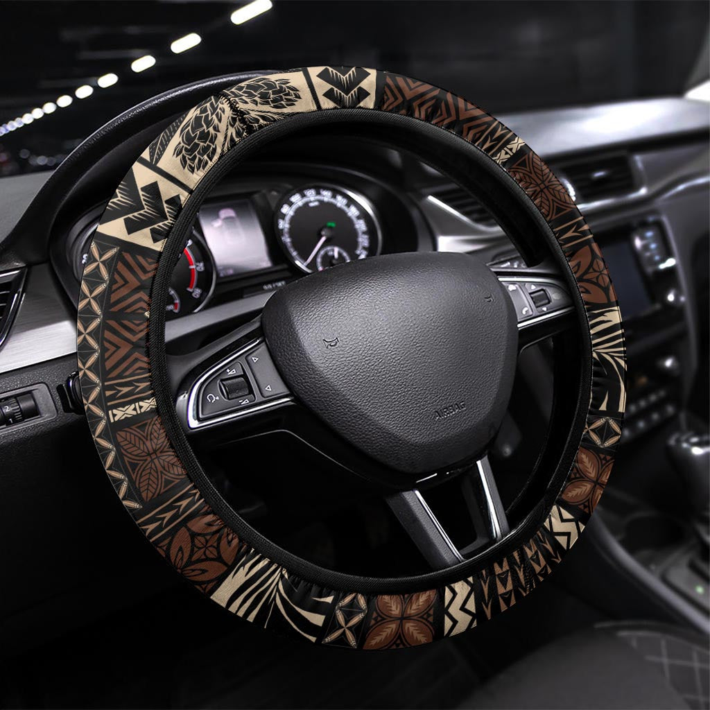 Vaiaso o le Gagana Samoa Steering Wheel Cover Siapo Motif Black LT7 Universal Fit Black - Polynesian Pride
