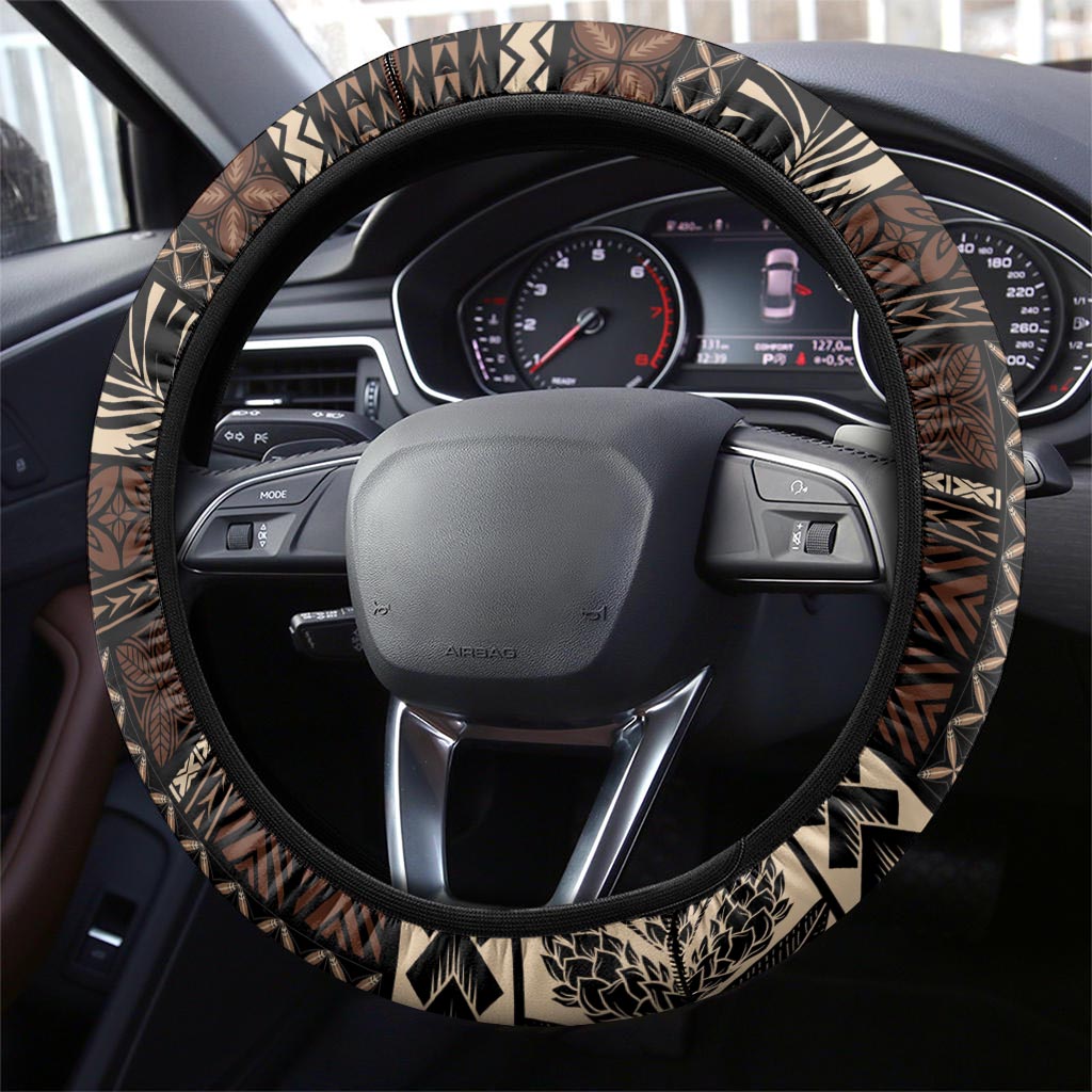 Vaiaso o le Gagana Samoa Steering Wheel Cover Siapo Motif Black LT7 - Polynesian Pride