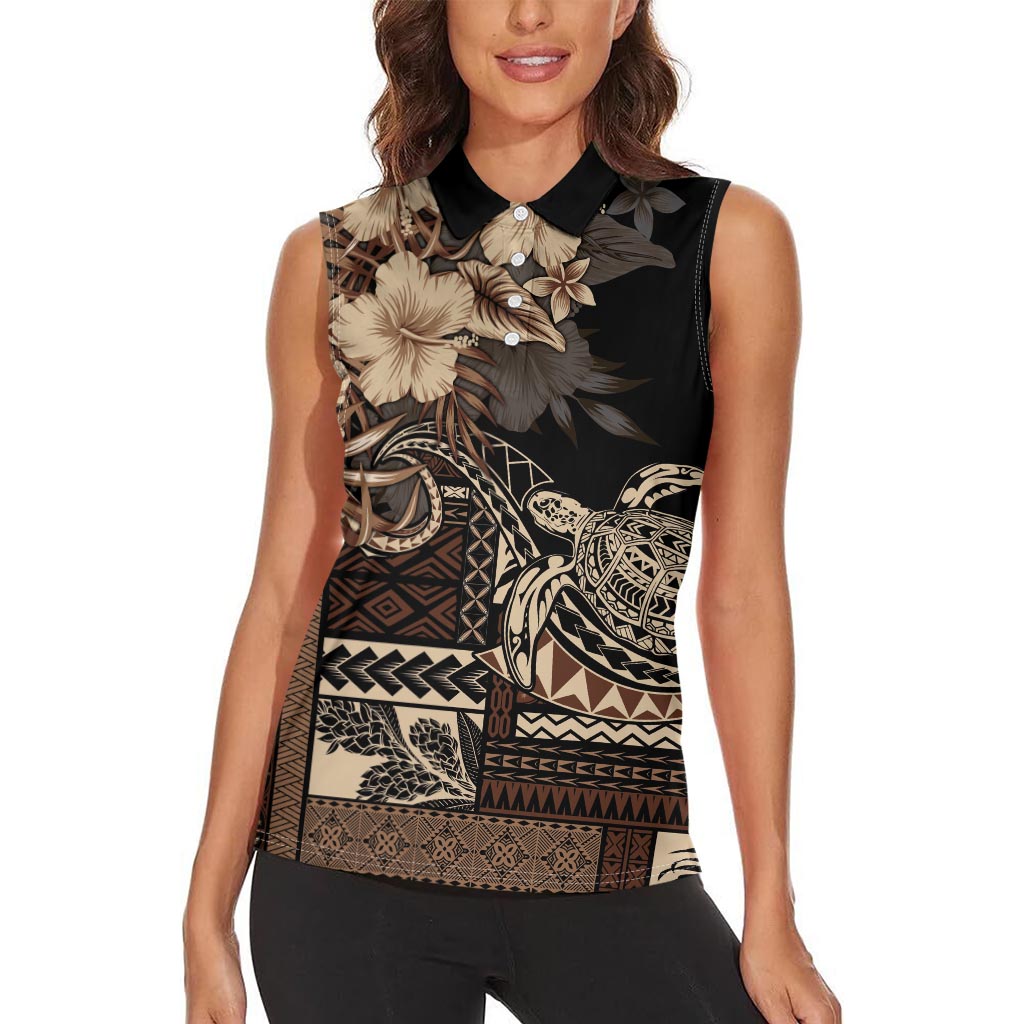 Vaiaso o le Gagana Samoa Women Sleeveless Polo Shirt Siapo Motif Black