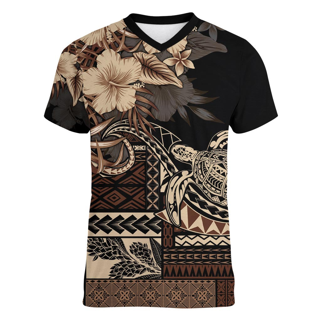 Vaiaso o le Gagana Samoa Women V-Neck T-Shirt Siapo Motif Black LT7 Female Black - Polynesian Pride