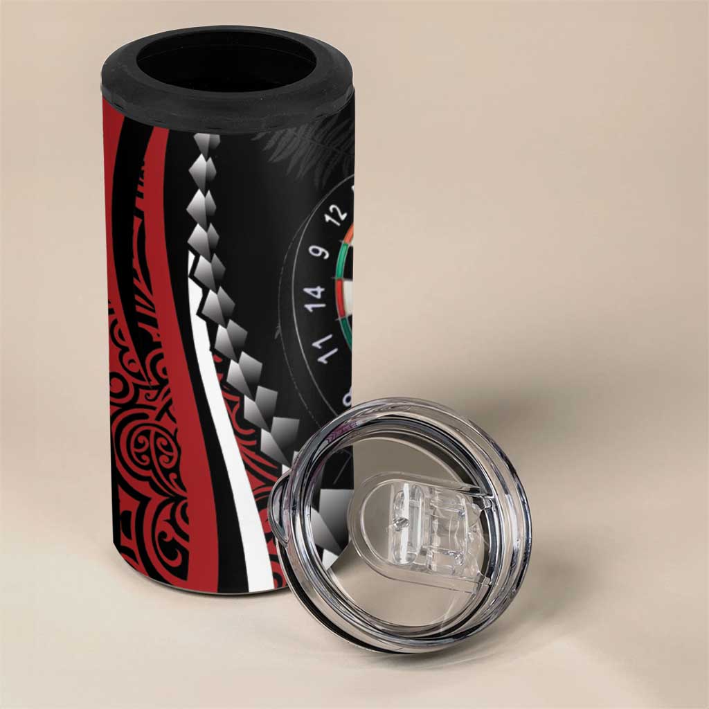 Personalized New Zealand Darts 4 in 1 Can Cooler Tumbler Kowhaiwhai Whero Koiri - Manaia