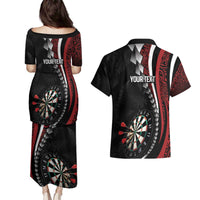 Personalized New Zealand Darts Couples Matching Puletasi and Hawaiian Shirt Kowhaiwhai Whero Koiri - Manaia
