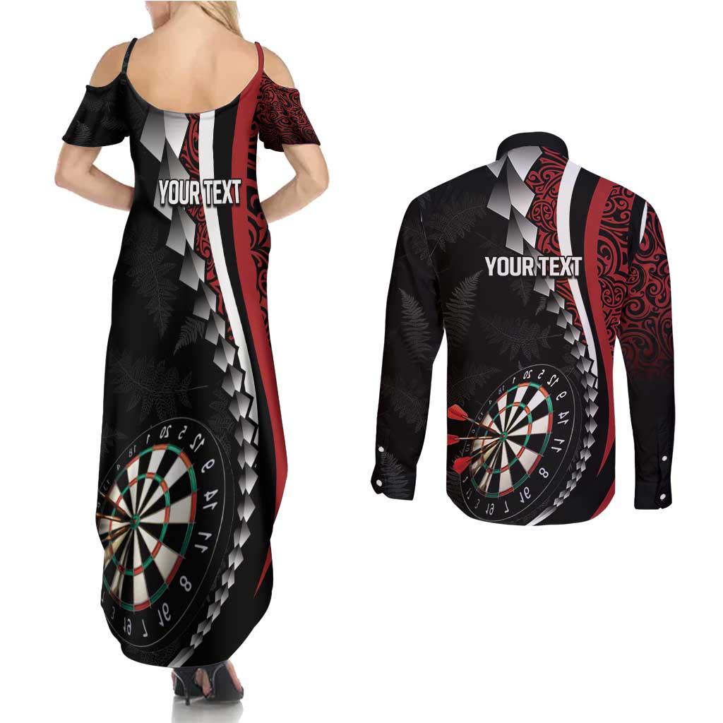 Personalized New Zealand Darts Couples Matching Summer Maxi Dress and Long Sleeve Button Shirt Kowhaiwhai Whero Koiri - Manaia