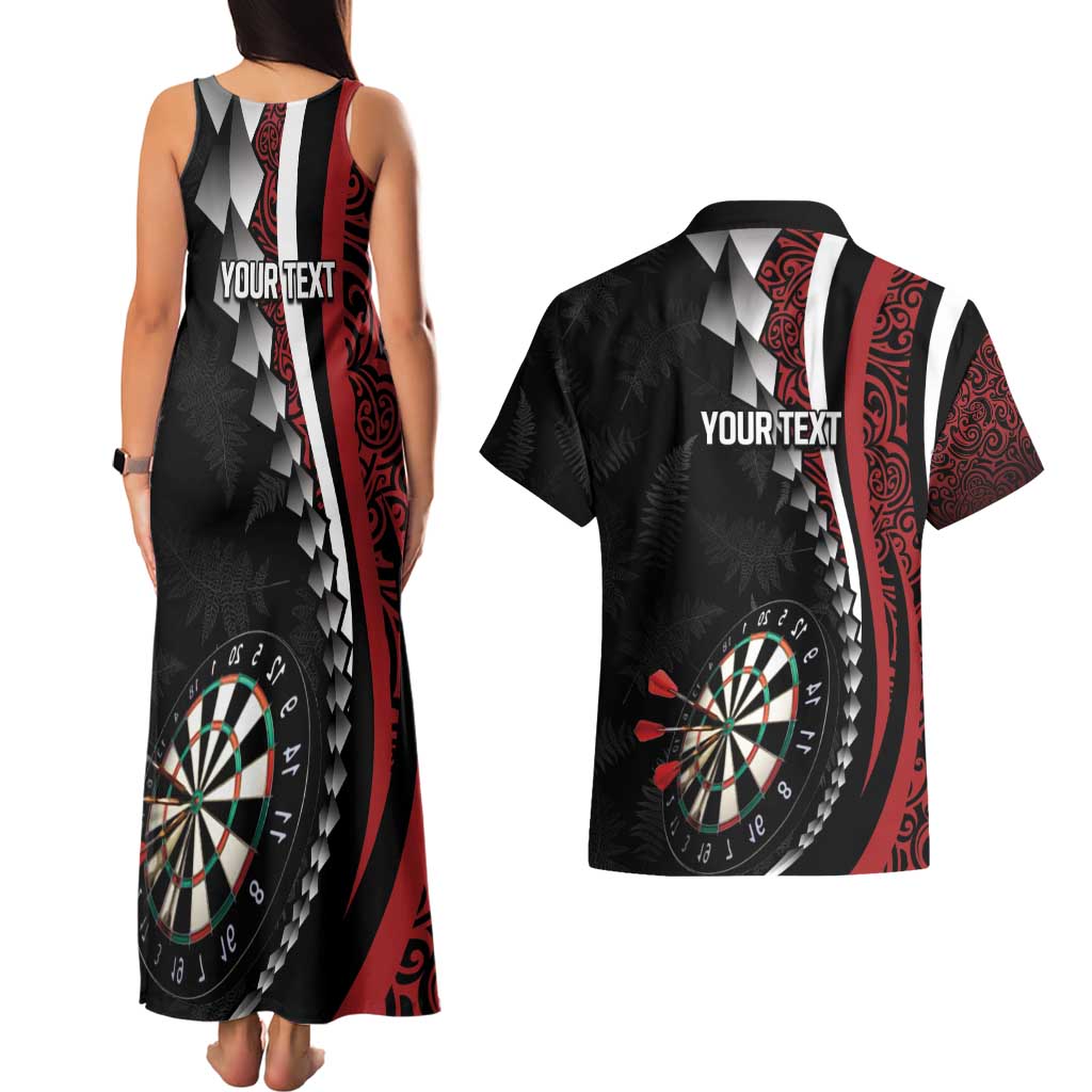 Personalized New Zealand Darts Couples Matching Tank Maxi Dress and Hawaiian Shirt Kowhaiwhai Whero Koiri - Manaia