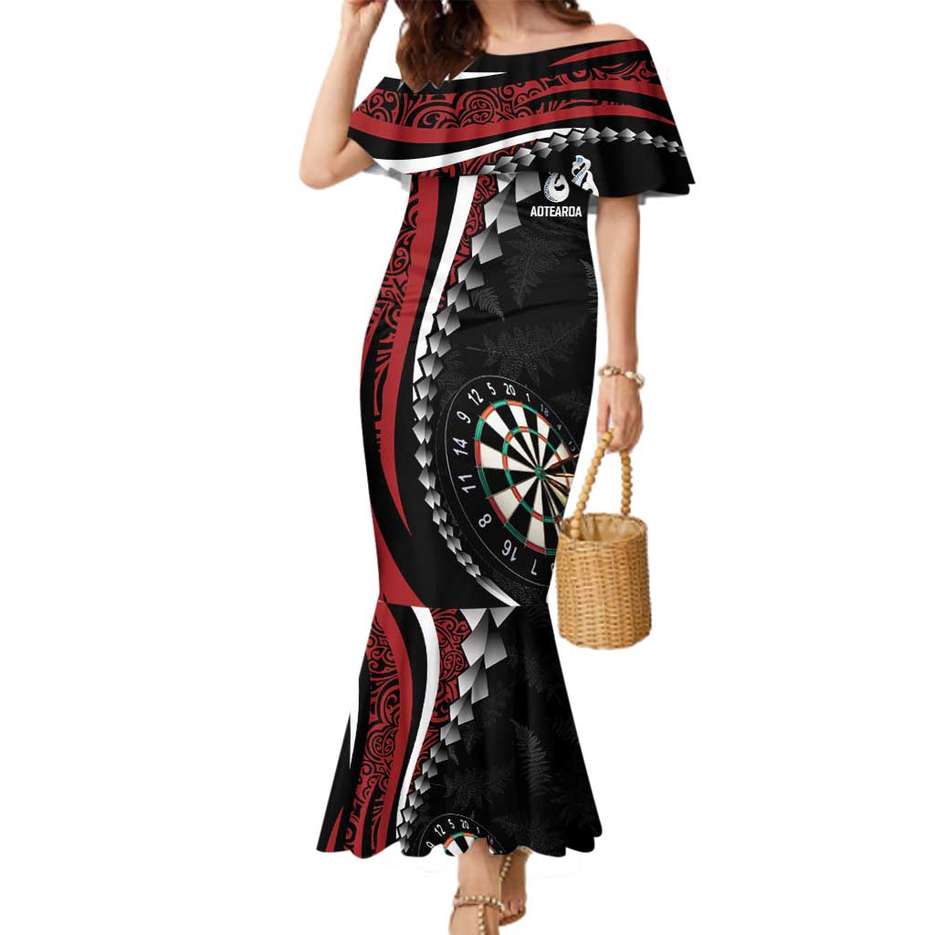 Personalized New Zealand Darts Family Matching Mermaid Dress and Hawaiian Shirt Kowhaiwhai Whero Koiri - Manaia