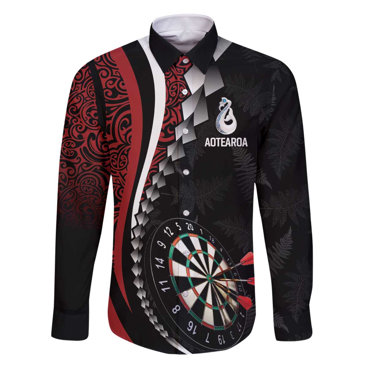 Personalized New Zealand Darts Family Matching Off The Shoulder Long Sleeve Dress and Hawaiian Shirt Kowhaiwhai Whero Koiri - Manaia