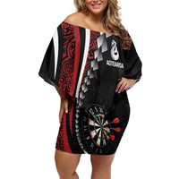 Personalized New Zealand Darts Family Matching Off Shoulder Short Dress and Hawaiian Shirt Kowhaiwhai Whero Koiri - Manaia