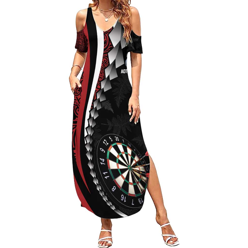 Personalized New Zealand Darts Family Matching Summer Maxi Dress and Hawaiian Shirt Kowhaiwhai Whero Koiri - Manaia