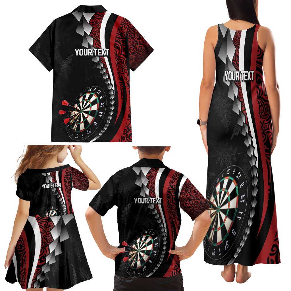 Personalized New Zealand Darts Family Matching Tank Maxi Dress and Hawaiian Shirt Kowhaiwhai Whero Koiri - Manaia