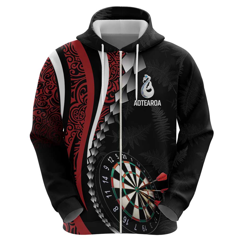Personalized New Zealand Darts Hoodie Kowhaiwhai Whero Koiri - Manaia