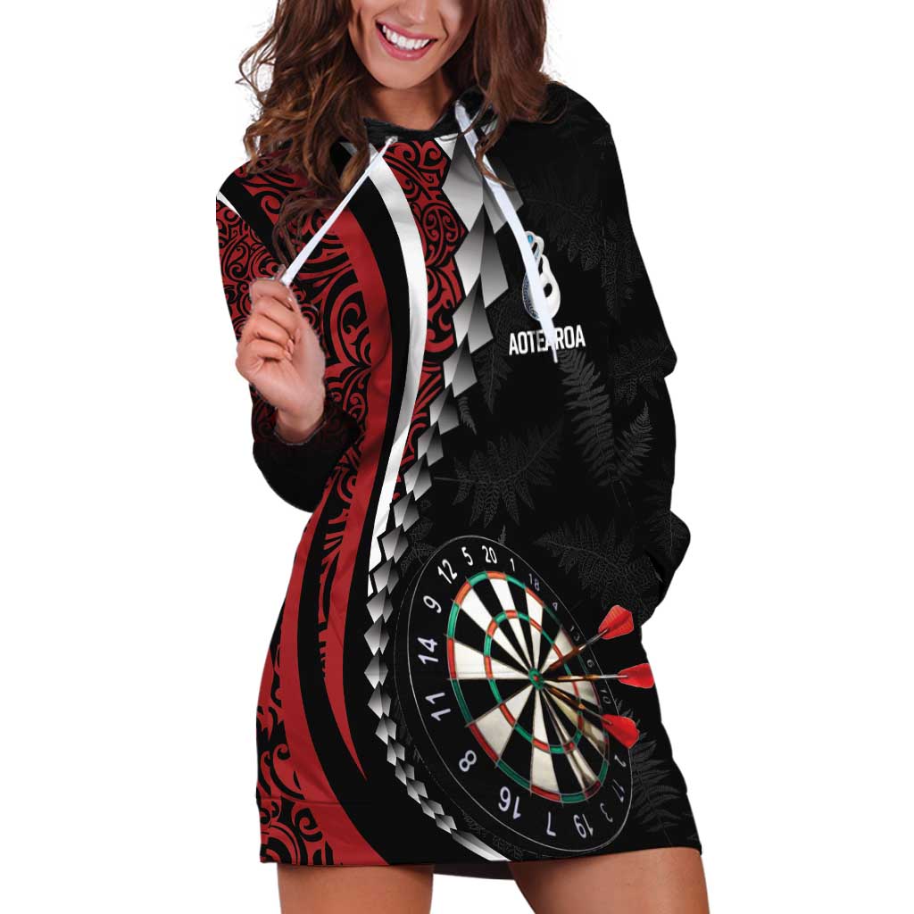 Personalized New Zealand Darts Hoodie Dress Kowhaiwhai Whero Koiri - Manaia