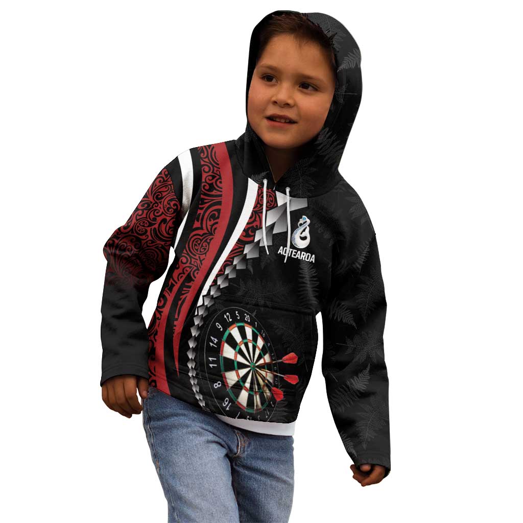 Personalized New Zealand Darts Kid Hoodie Kowhaiwhai Whero Koiri - Manaia