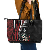 Personalized New Zealand Darts Leather Tote Bag Kowhaiwhai Whero Koiri - Manaia
