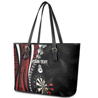 Personalized New Zealand Darts Leather Tote Bag Kowhaiwhai Whero Koiri - Manaia