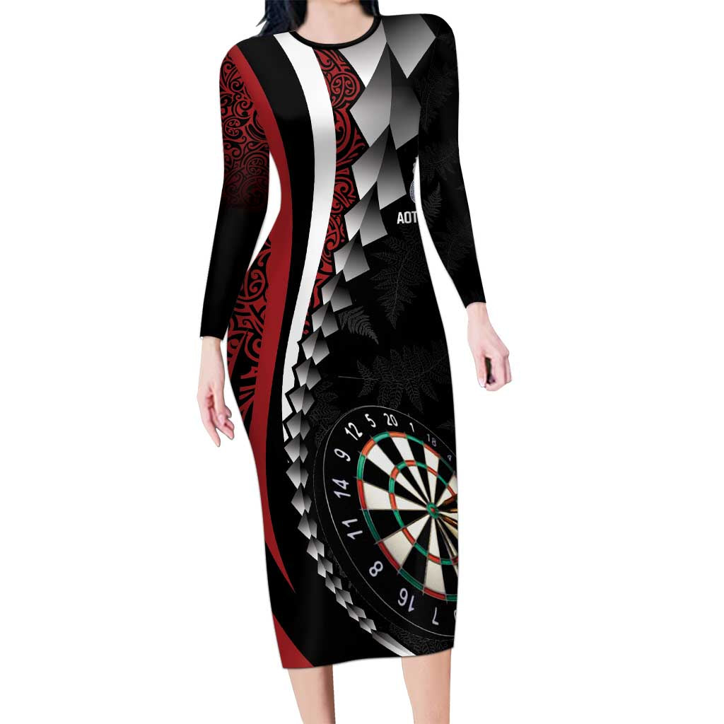 Personalized New Zealand Darts Long Sleeve Bodycon Dress Kowhaiwhai Whero Koiri - Manaia