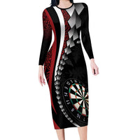 Personalized New Zealand Darts Long Sleeve Bodycon Dress Kowhaiwhai Whero Koiri - Manaia
