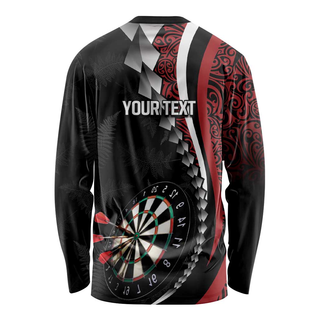 Personalized New Zealand Darts Long Sleeve Shirt Kowhaiwhai Whero Koiri - Manaia