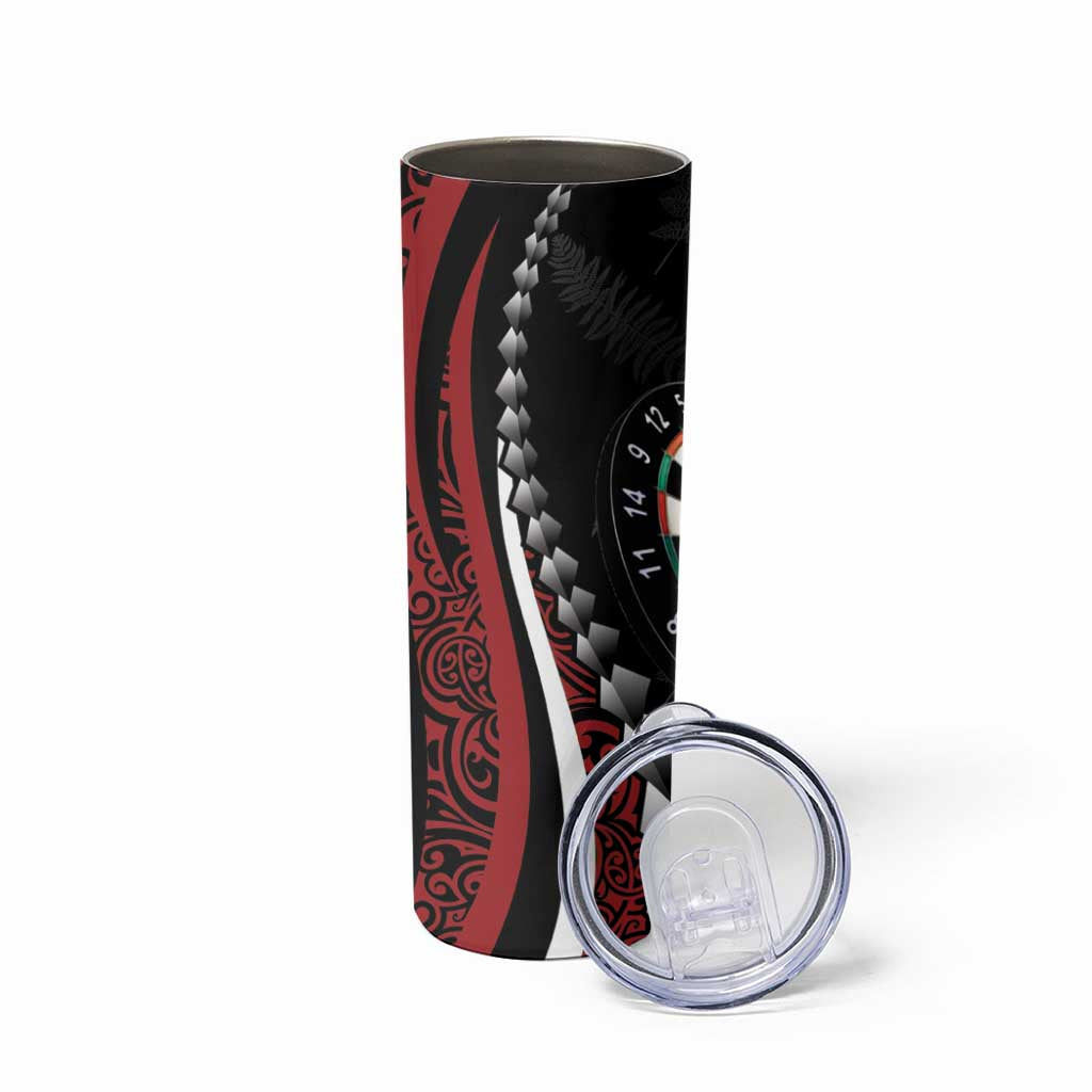 Personalized New Zealand Darts Skinny Tumbler Kowhaiwhai Whero Koiri - Manaia