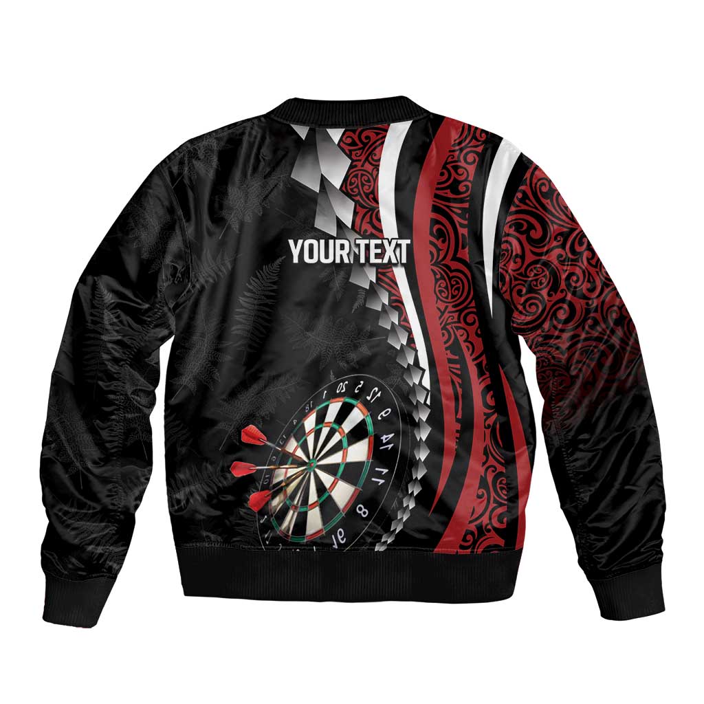 Personalized New Zealand Darts Sleeve Zip Bomber Jacket Kowhaiwhai Whero Koiri - Manaia