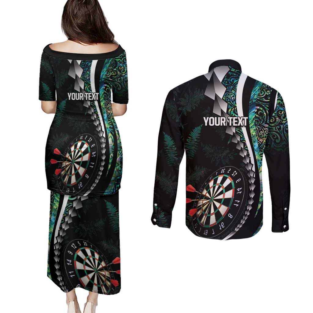 Personalized New Zealand Darts Couples Matching Puletasi and Long Sleeve Button Shirt Paua Shell Koiri - Manaia