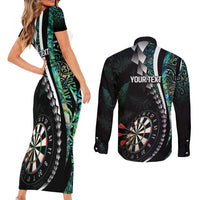 Personalized New Zealand Darts Couples Matching Short Sleeve Bodycon Dress and Long Sleeve Button Shirt Paua Shell Koiri - Manaia