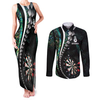 Personalized New Zealand Darts Couples Matching Tank Maxi Dress and Long Sleeve Button Shirt Paua Shell Koiri - Manaia
