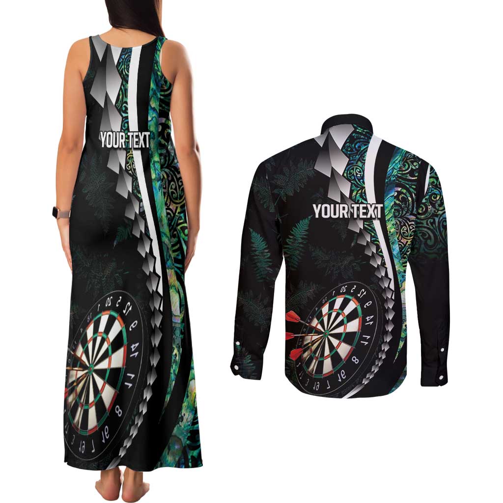 Personalized New Zealand Darts Couples Matching Tank Maxi Dress and Long Sleeve Button Shirt Paua Shell Koiri - Manaia