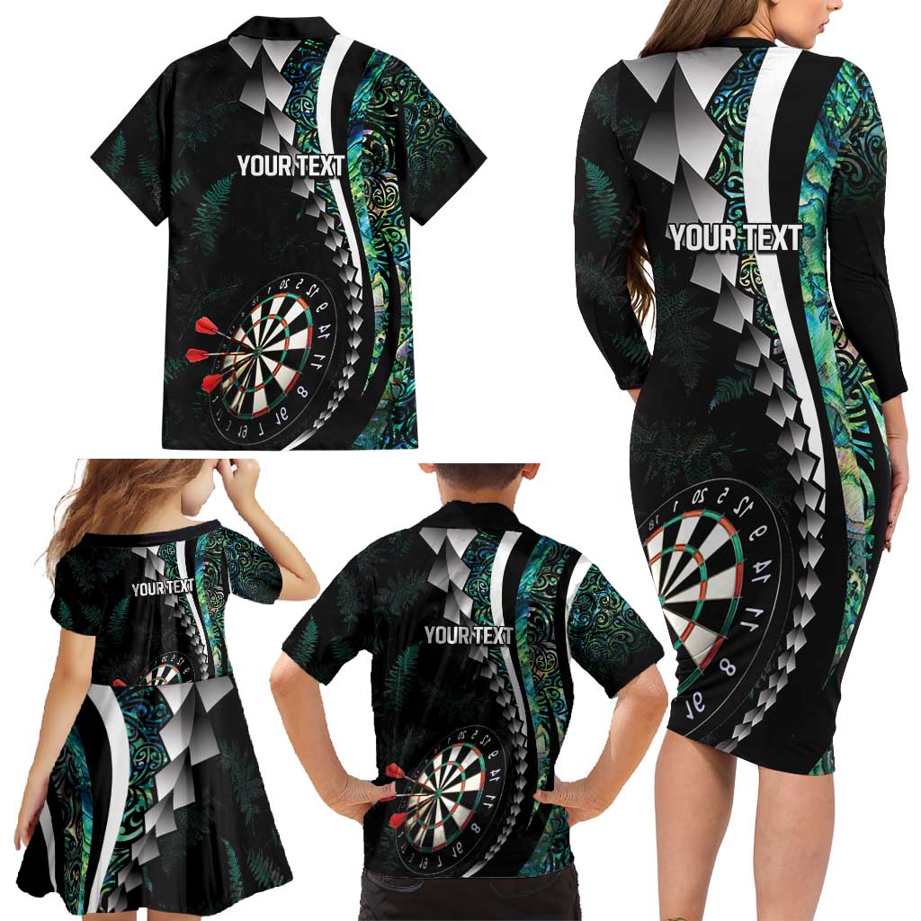Personalized New Zealand Darts Family Matching Long Sleeve Bodycon Dress and Hawaiian Shirt Paua Shell Koiri - Manaia